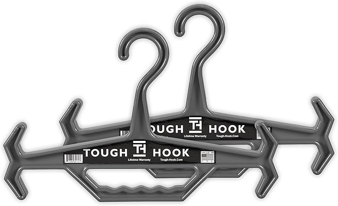 Tough Hook Original Heavy Duty Hangers – The Superhero of Hangers USA-Made, Anti-Slip ABS Resin Tactical Hanger for Police Gear, Scuba Gear & Dive BCD – DuraResin 200-lb Cap Wetsuit Hanger, 2 Gray