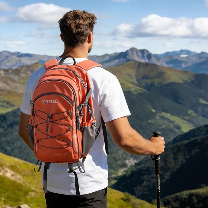 RealCool Hiking Backpack for Men Women,20L Lightweight Waterproof Travel Camping Backpack Hiking Daypack for Cycling Running,Orange
