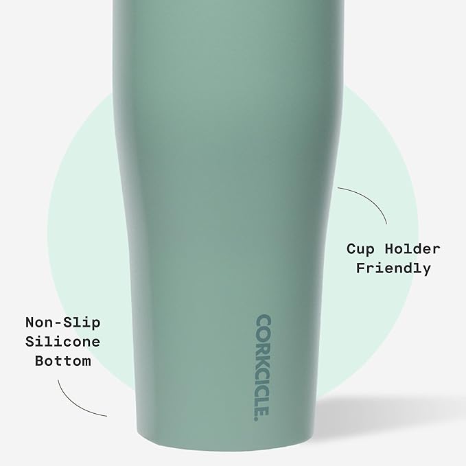 Corkcicle Go Cup XL - Leak-Proof Travel Tumbler - Triple Insulated Stainless Steel Water Bottle - Easy-Carry Handle - Summer Drinkware Gift - Keeps Drinks Ice Cold - 30 oz - Thyme