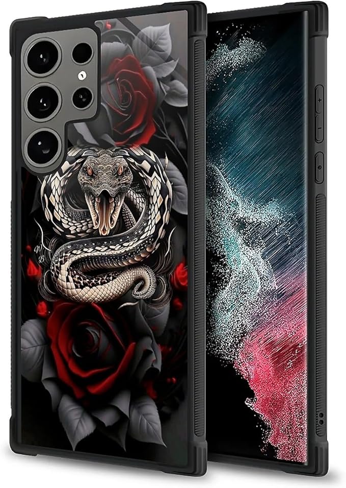 for Samsung Galaxy S24 Ultra Case, Entwined Rose Snake Pattern Graphic Design Girl Boy Soft Silicone Hard Acrylic Shock Protection for Samsung Galaxy S24 Ultra