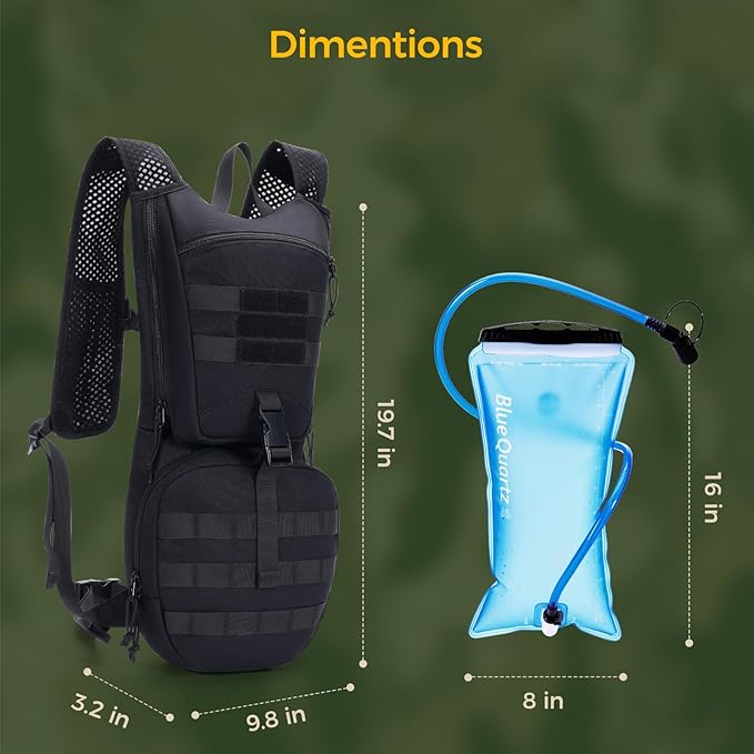 Blue Quartz Hydration Backpack with 3L Water Bladder, Lightweight Hiking Backpack with Phone Pocket, Tactical Molle Water Backpack for Running, Biking, Climbing, Hydro Pack for Men Women