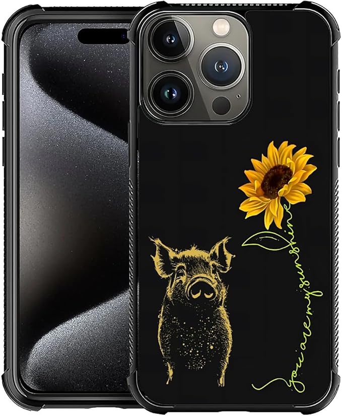 for iPhone 16 Pro Max Case, Pig Sunflower Yellow Sunshine Pattern Graphic Design Girl Boy Soft Silicone Hard Acrylic Shock Protection for iPhone 16 Pro Max