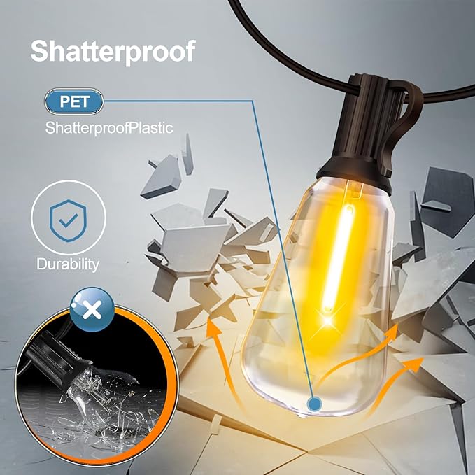 MGVIH Outdoor String Led Patio Lights - 200Ft 60M Outside Waterproof Light with Remote Dimmable ST38 Shatterproof Bulb Hanging Outdoor Electric Lighting for Backyard Yard Gazebo Porch Party