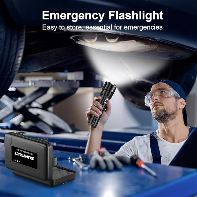 Sunitact Flashlights High Lumens Rechargeable - 20000LM 30W Super Bright LED Flash Light | 5000ft Beam & 12H Long Lasting USB High Powered Handheld Police Flashlight for Home/Camping/Hiking/Emergency