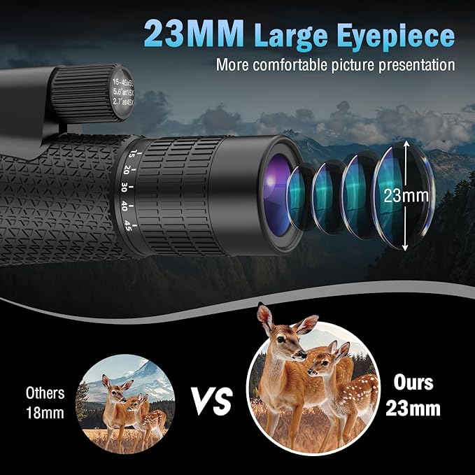 15-45x55 Zoom Monocular Telescope-High Power Monocular for Adults BAK4 Prism for Bird Watching and Traveling Concert