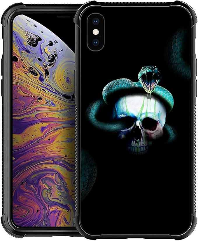 for iPhone X/Xs Case, Skeleton Winding Snake Pattern Graphic Design Girl Boy Soft Silicone Hard Acrylic Shock Protection for iPhone X/Xs