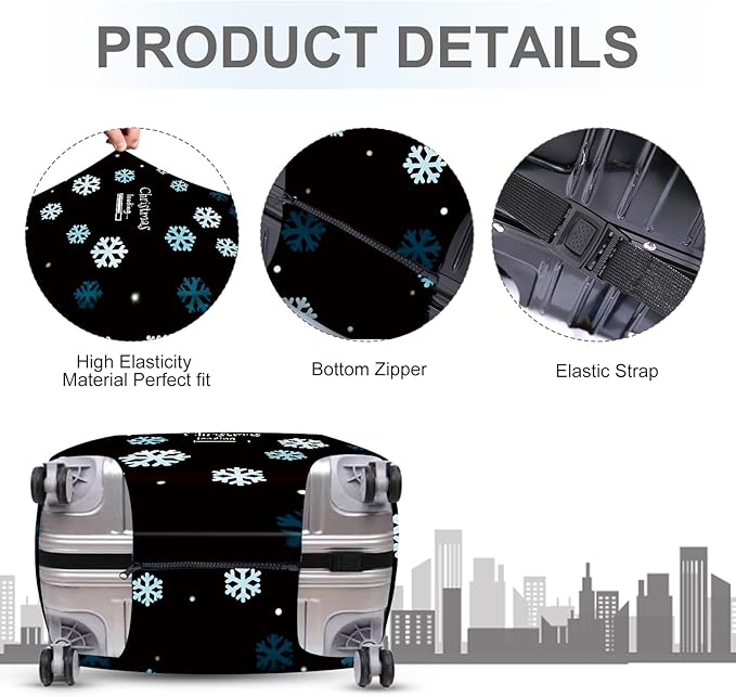 ANNA QUEEN Christmas Loading Luggage Cover, Funny Snowflake Design Suitcase Protector, Stretchable Washable Travel Sleeve for 20-22 Inch Luggage