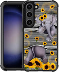 for Samsung Galaxy S23 Plus Case, Cute Little Elephant Sunflower White Line Art Pattern Graphic Design Soft Silicone Hard Acrylic Shock Protection for Samsung Galaxy S23 Plus