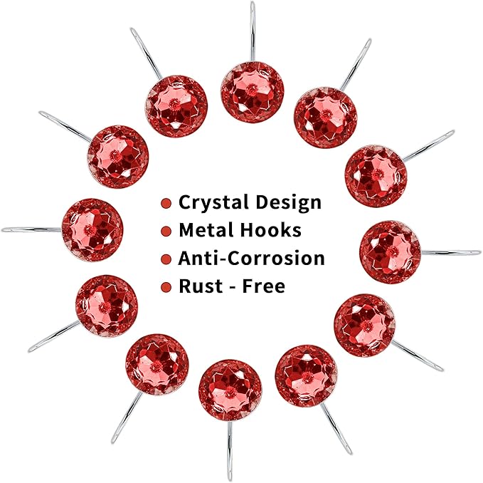 MitoVilla Red Christmas Shower Curtain Hooks Rings, Holiday Shower Hooks for Burgundy Shower Curtain Liner, Xmas Rust Proof Shower Rings for Curtain and Bathroom Shower Rod, 12 Pack Set