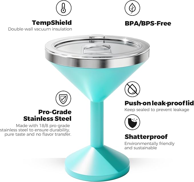 13oz Stainless Steel Martini Glass - Insulated Margarita Tumbler with Lid,Double-layer insulation function for outdoor, picnic, poolside, beach and yard parties