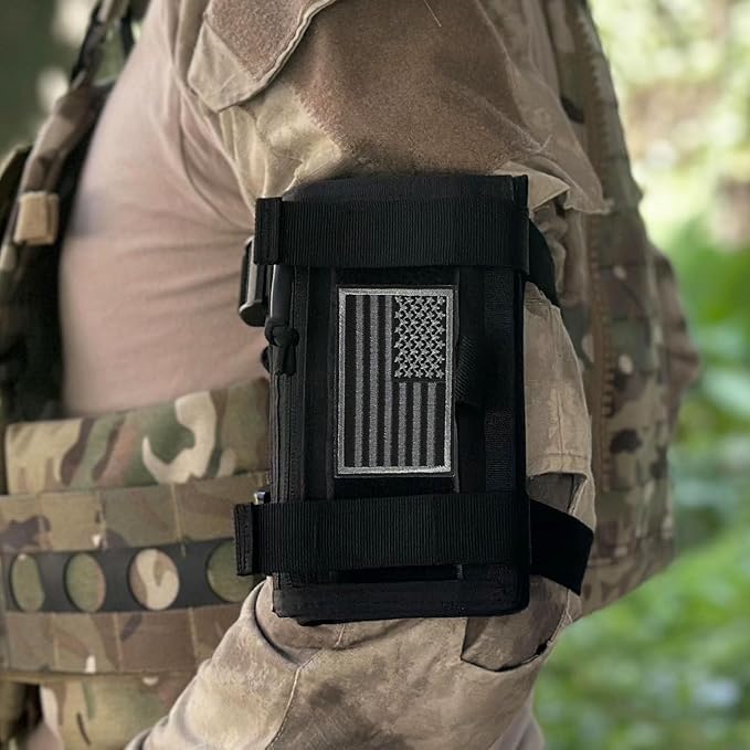 Tactical Arm Sleeve Map Pouch Case Documets Holder Wrist Case Wrist Map Holder QB Wristband Map Case Military Arm PouchTactical USA Flag Patch