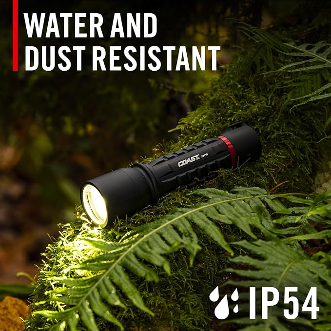Coast XP11R 2600 Lumen USB-C Rechargeable LED Flashlight with Slide Focus® and Pure Beam® Focusing Optic, 4 Light Modes, Black
