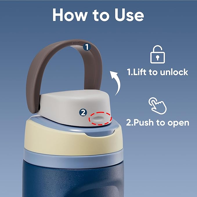 Fijinhom 16 oz Insulated Water Bottle,Stainless Steel Sports Water Bottle with Straw, Double Wall Vacuum Leak Proof, Cold for 24 Hours, BPA Free for Travel, Sport, Outdoor, Dark Blue