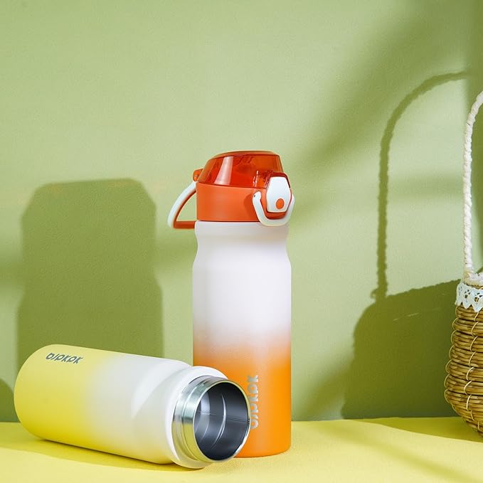 BJPKPK Insulated Water Bottle 18oz Stainless Steel Water Bottles with Straw and Carry Handle Double Wall Metal Thermal Flask,Lemon