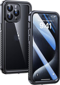 Lanhiem for iPhone 15 Pro Max Waterproof Case, Dustproof Case Built-in Screen Protector & Camera Protection, Full Body Heavy Duty Rugged Clear Phone Cover for 15 Pro Max (Black)