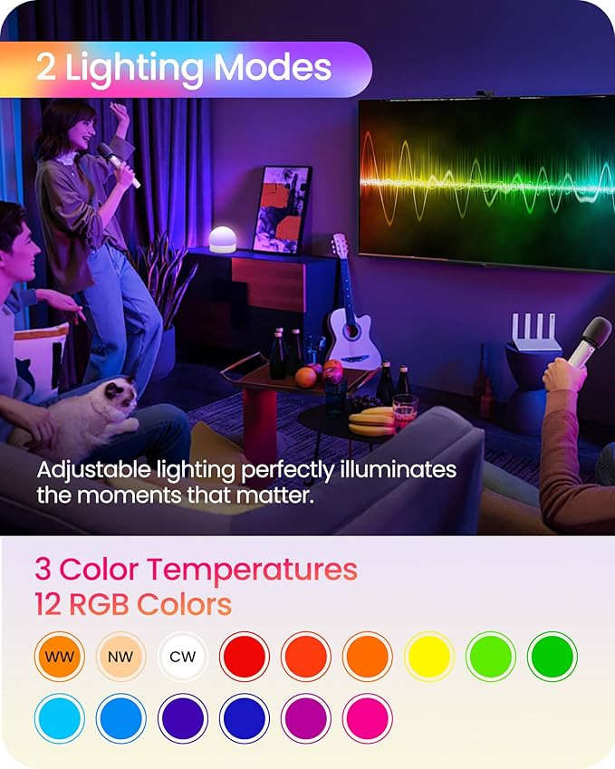 Rechargeable Light Bulbs with Remote Control, Battery Operated Light Bulbs, 3 Timer 15 Colors Selectable, Dimmable Wireless RGB LED Bulb for Wall Sconce, Non-Hardwired, 2 Pack, R01YBP206
