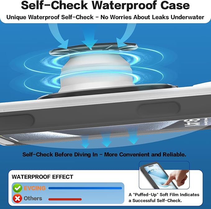 Waterproof Phone Case, Underwater Phone Cases for Snorkeling, IPX8 Diving Case, 360 Full Body Protection for iPhone 16 Pro Max/15/14/Galaxy S24, Up to 6.9 Inch, Beach Cruise Essentials (Black)