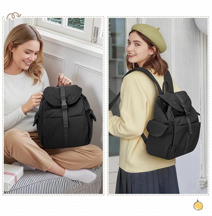 G4Free Small Backpack for Women, Nylon Casual Daypack for Work Travel Campus, Black
