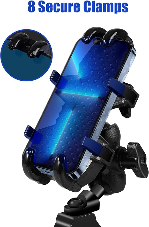 ZIDIYORUO UTV Phone Holder, Aluminum Alloy Heavy Duty Cell Phone Mount for UTV/SXS,360° Adjustable Mounting Bracket Fits 1.75”-2” Roll Cage, 8 Claws Tightly Hold iPhones or 4.7”-7.1" Devices