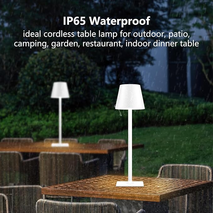 Yogaret White Cordless Table Lamp Set of 2 for Patio Restaurant Home Dinner Kitchen
