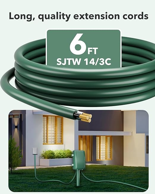 BN-LINK Outdoor Power Stake Timer Waterproof, 24-Hour Mechanical Timer with 6 Grounded Outlets, 6FT Extension Cord for Halloween/Christmas Decor Lights, ETL Listed