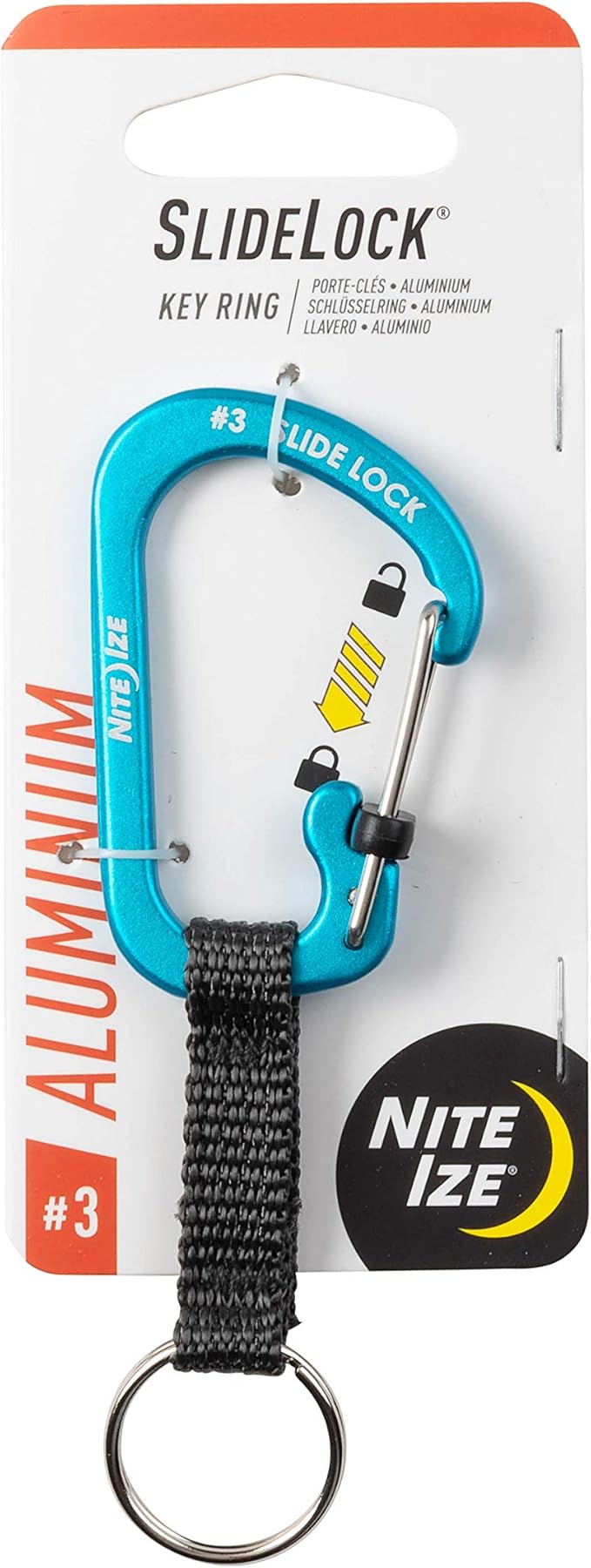 Nite Ize SlideLock Key Ring, Locking Carabiner Key Chain with Webbing, Orange