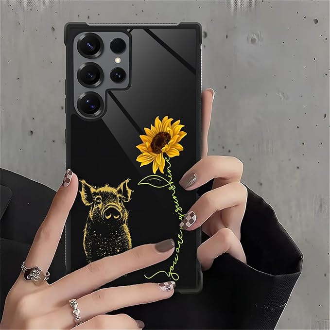 for Samsung Galaxy S25 Ultra Case,Graphic Design for Girl Boy Soft Silicone Hard Acrylic Shock Protection Designed for Samsung Galaxy S25 Ultra Pig Sunflower Yellow Sunshine Pattern