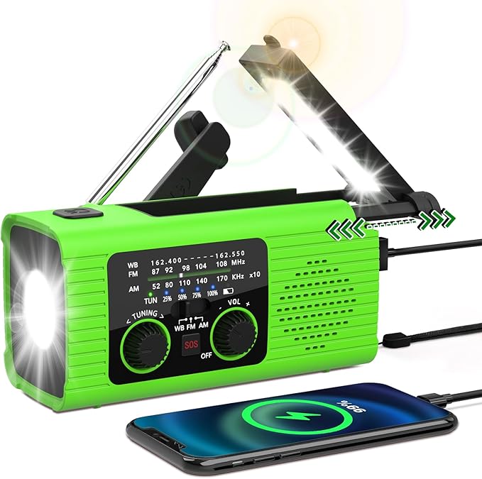 NITIGO Radios for Emergency, Multifunction Solar Charger Hand Crank NOAA Weather AM/FM Radio 4000mAh with USB Charged, Reading Lamp, Flashlight, SOS Alarm, Headphone Jack for Camping Emergencies