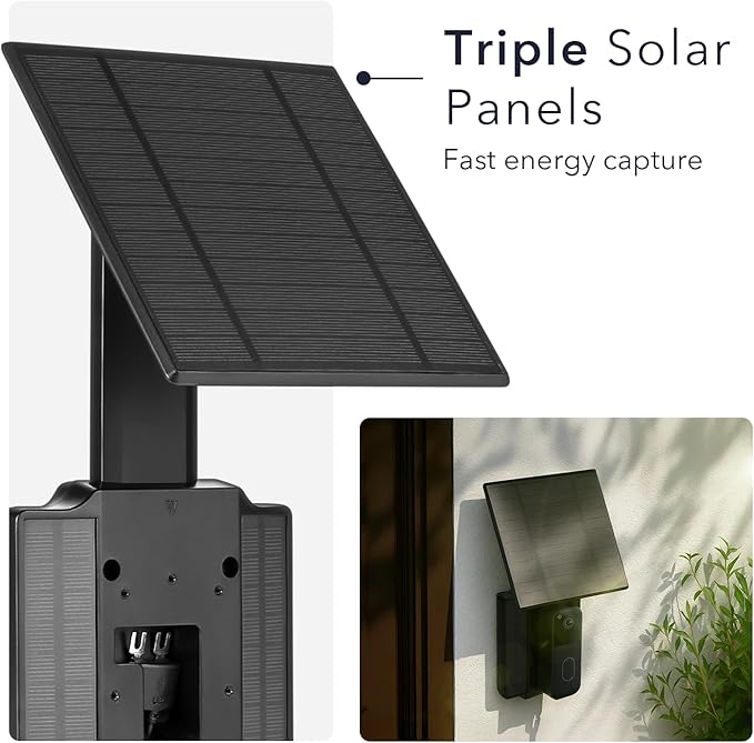 Wasserstein Solar Charger Compatible with Blink Video Doorbell (2nd Gen) – Triple Solar Panels with Built-in Battery, Continuous Power, Weather-Resistant, Easy Installation (Doorbell Not Included)