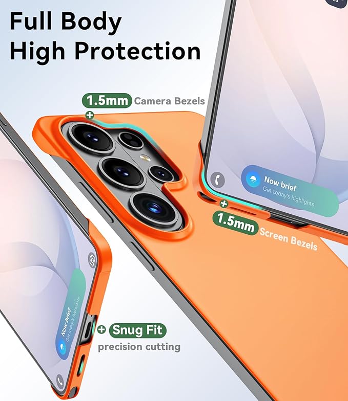 GRECAZO Slim Borderless for Samsung Galaxy S26 Phone Case 6.3"(2026) Ultra-Thin Lightweight Frameless Matte Hard PC Cover Case with Pull Ring Minimalist Non Slip Rope-Orange