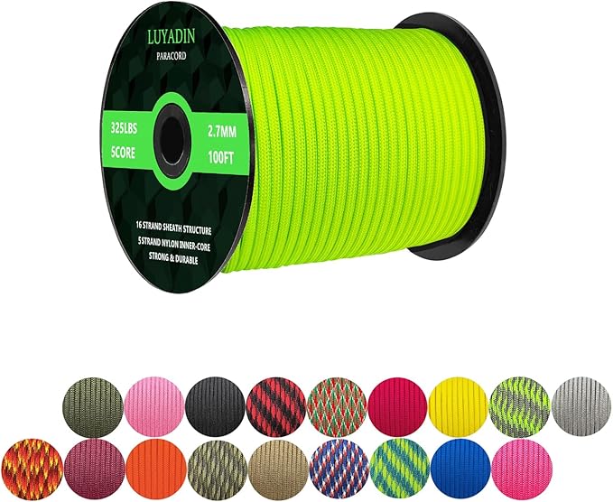 Paracord 325lb Diameter 2.7mm - 5 Strand Parachute Spool Cord - 100ft 200ft,Paracord for Camping,Hiking,Fishing,Outdoor and DIY
