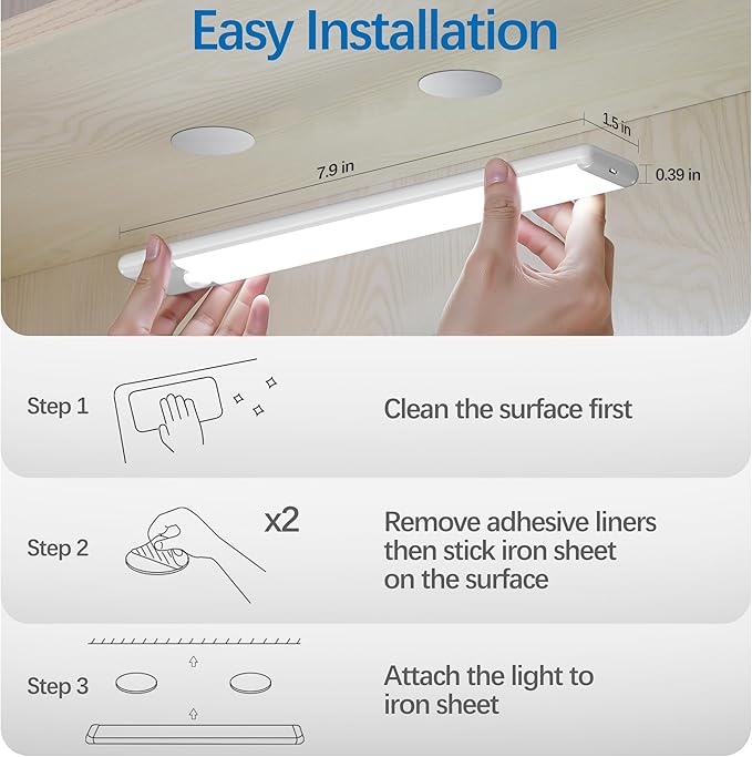 5-Pack Motion Sensor Under Cabinet Light, 3 Color Temperature Dimmable Rechargeable Magnetic Closet Light 7.9 inch Wireless Under Counter Light