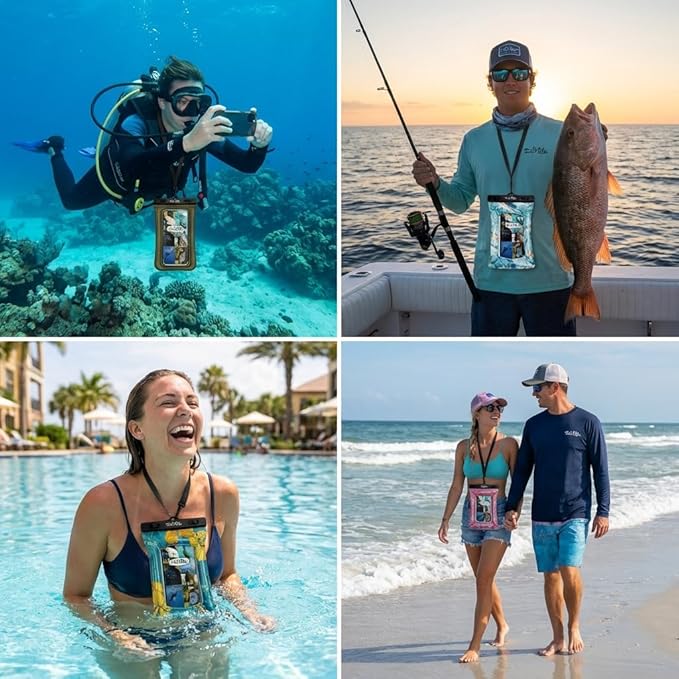 Salt Life Floating Waterproof Phone Case– IPX8 100% Waterproof Phone Case that Floats in Water, Universal Phone Dry Bag with Touchscreen Clear Window, Secure Seal Closure & Lanyard (Catch Me)