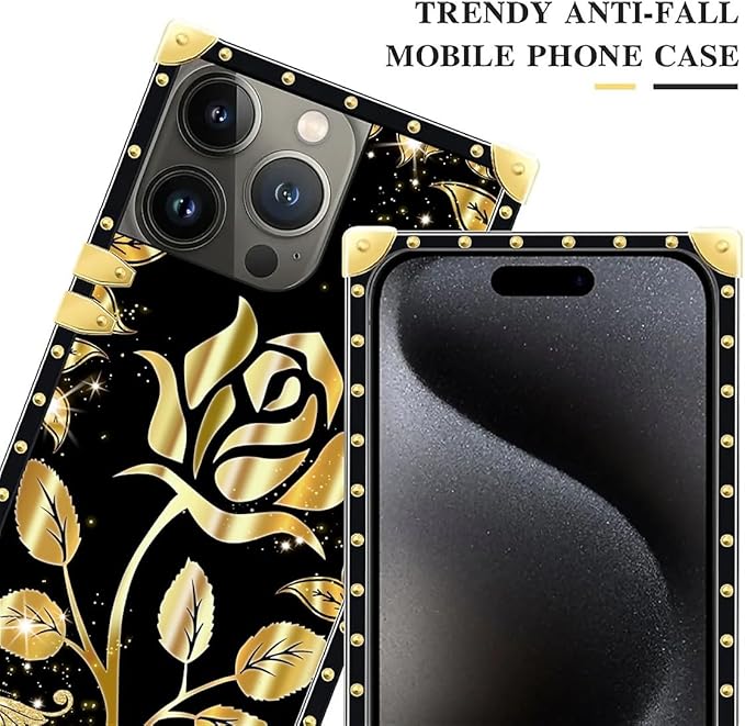 Compatible with iPhone 16 Pro Max Case, Shine Gold Rose Luxury Golden Decoration for Girl Women Soft TPU Shockproof Protective Hard PC Back for iPhone 16 Pro Max