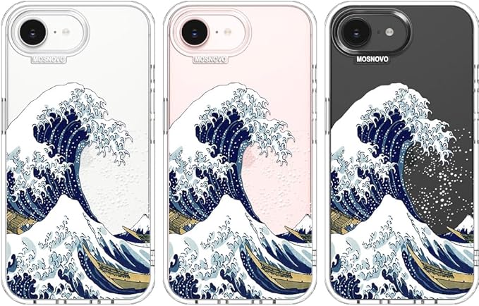 MOSNOVO for iPhone 17e Case/iPhone 16e Case, Shockproof Military-Grade Protection 6.6ft Drop Tested, Clear Phone Case for iPhone 16e / iPhone 17e, Great Wave Design