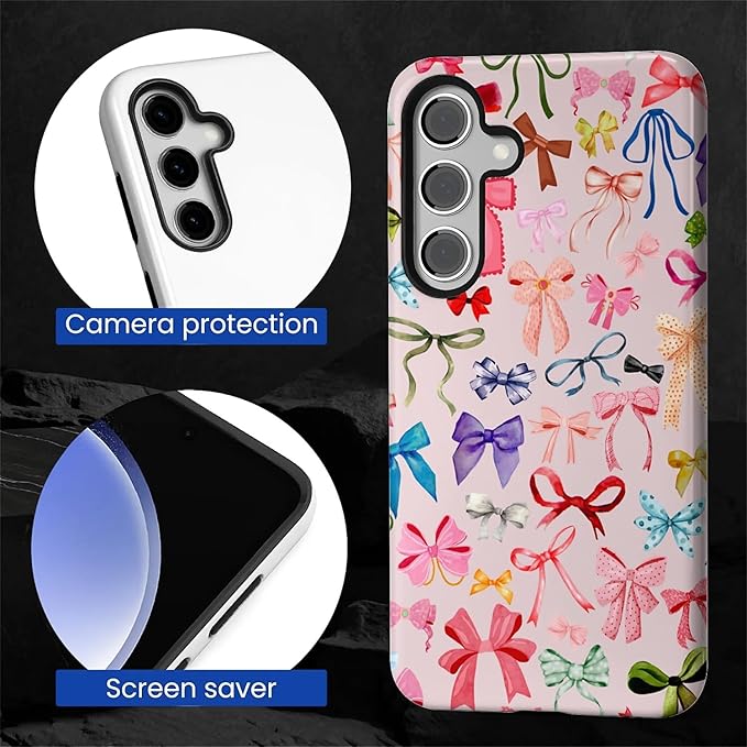for Samsung Galaxy S24 Plus Case,HL2 Aesthetic Color Bow Tie Hybrid 2 Layer Hard Shell Silicone Protective Pattern Design Case
