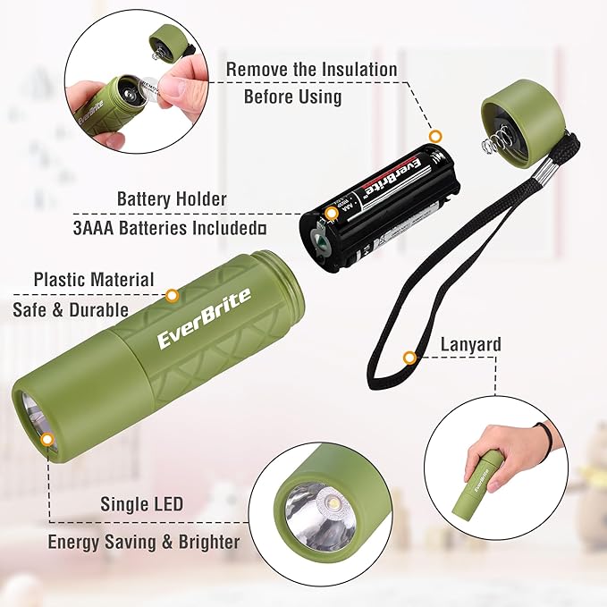 EverBrite Mini Flashlight 3-Pack, Small Flash Lights 9 AAA Batteries Included, Pink/Green/Blue LED Flashlights with Lanyard for Camping/Emergencies, Christmas Gifts