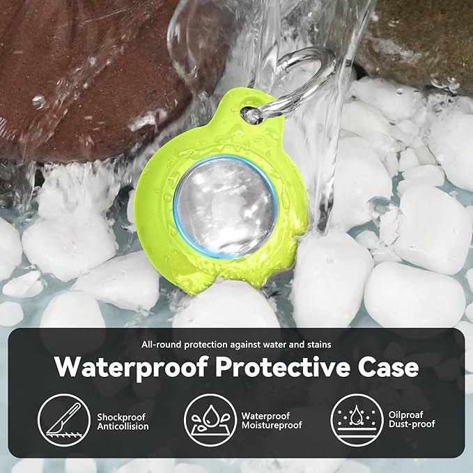 for Apple AirTag 2nd & 1st Gen, Waterproof Case for AirTag Holder Keychain,GPS Tracker Cover for Dog,Car Key,Luggage-D4-Fluorescent Green