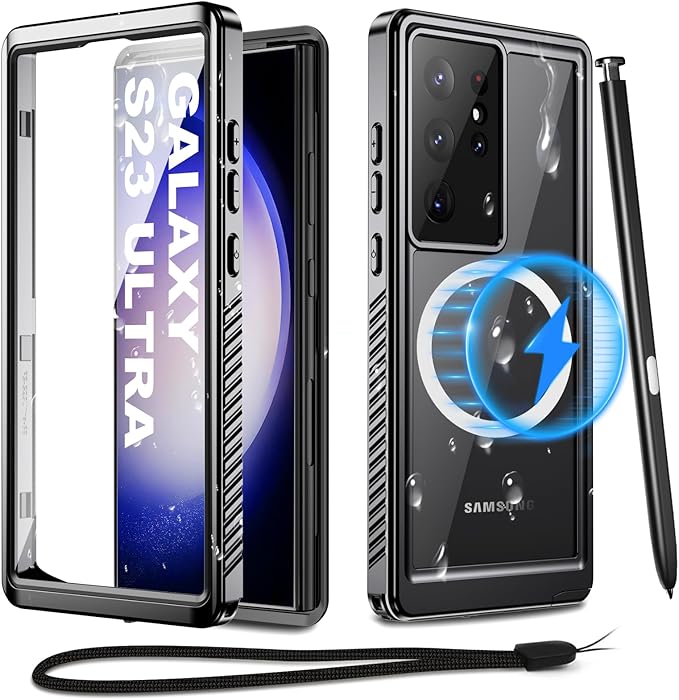 for Samsung Galaxy S23 Ultra Waterproof Case with Magsafe, Built-in Magnetic & Screen Protector, IP68 Certified Full Body Shockproof, for Water Sports Underwater Photography, 6.8" Black