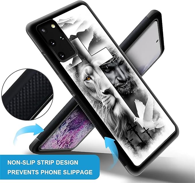 for Samsung Galaxy S20 Plus Case, Lion Cross Jesus Christ Dove Pattern Graphic Design Girl Boy Soft Silicone Hard Acrylic Shock Protection for Samsung Galaxy S20 Plus