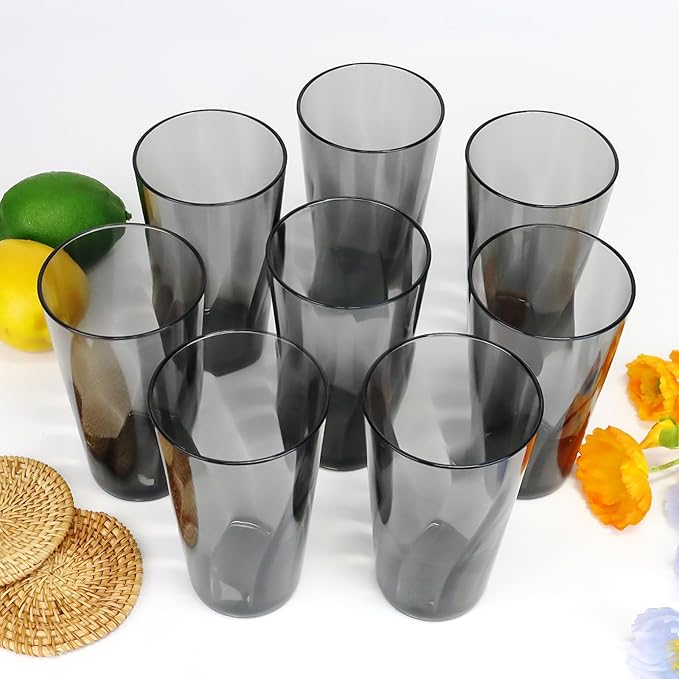 ALIMOTA Plastic Drinking Glasses, Premium Quality Durable BPA-Free Water Tumblers, 20-Ounce Reusable Cups, Stackable Restaurant-Style Drinking Glasses for Water, 8 Pack