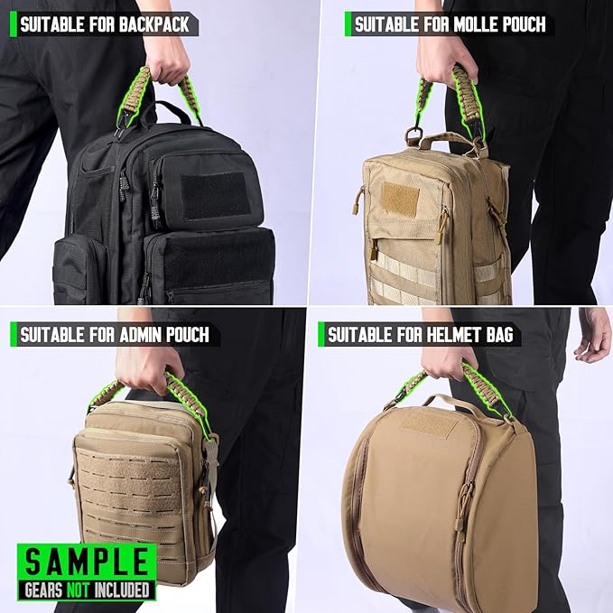 Tactical Paracord Handle，9-core Weaving Paracord Strap for Bag Strap Replacement，Molle Attachment with Metal/Plastic Clips for Backpack Sling Bags Water Bottle Holder