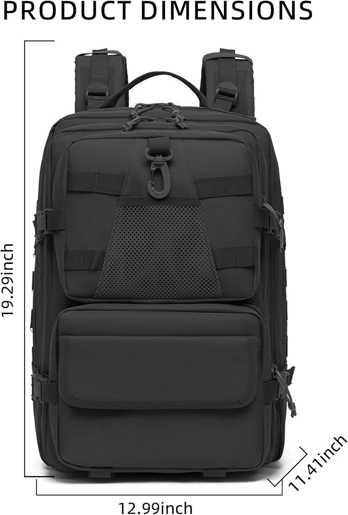 aiGear 50L Military Tactical Backpack 3 Days Assault Pack Large Day Backpack for Men Molle Army Bug Out Bag Waterproof Heavy Duty Hiking Trekking Rucksack - Black