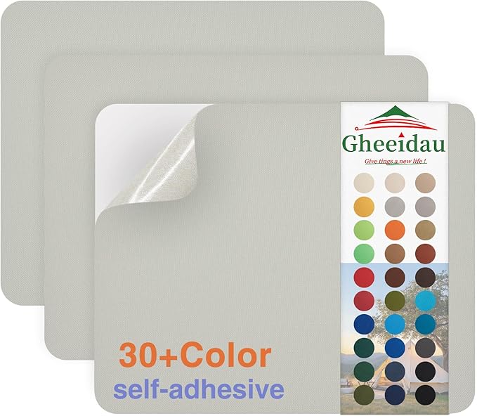 Gheeidau Canvas Repair Patch 9×11 Inch 3Pcs Waterproof Self-Adhesive Fabric Repair Patch for Tents,Boat Cover,Pop Up Canopy,Patio,Bags,Car Seats,Sofas,Furniture Cover(Beige Grey)
