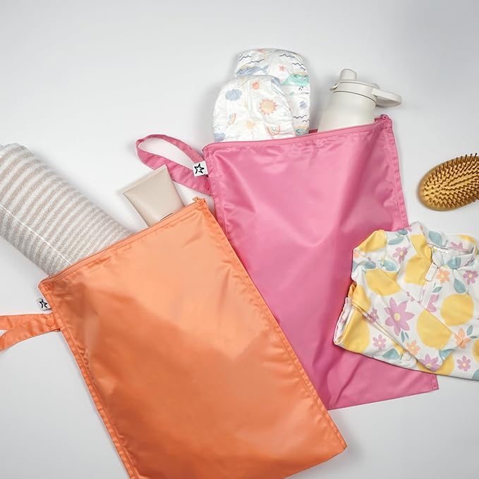 Tiny Twinkle Mess Proof Wet Bags | 2-Pack Reusable Waterproof Wet Bags for Swimsuits | Baby Clothes | Travel & Diaper Bag (Sweet Treat)