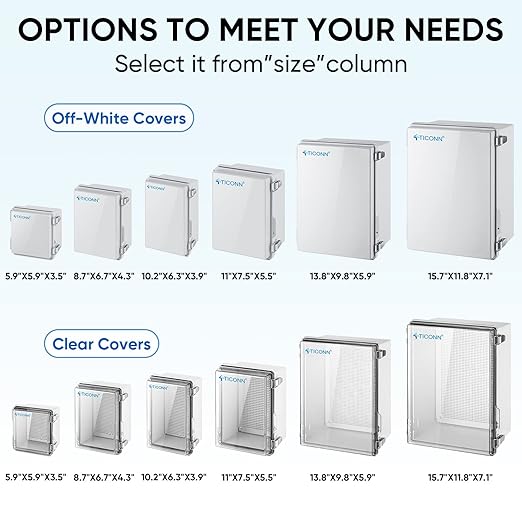 TICONN Outdoor Electrical Box Waterproof, Junction Box IP67 ABS Plastic Enclosure with Hinged Cover with Mounting Plate, Wall Brackets, Cable Glands (Off-White, 13.8"x9.8"x5.9")