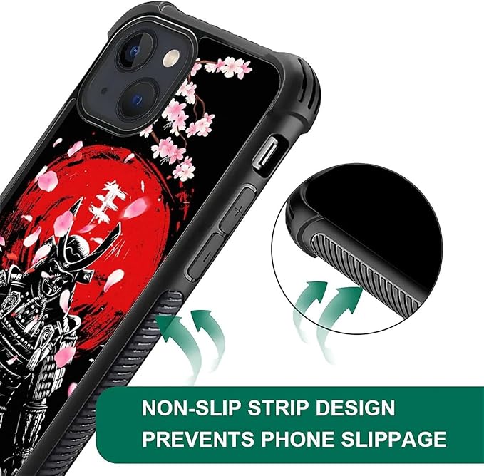for iPhone 15 Plus Case, Sakura Japanese Samurai Pattern Graphic Design Girl Boy Soft Silicone Hard Acrylic Shock Protection for iPhone 15 Plus