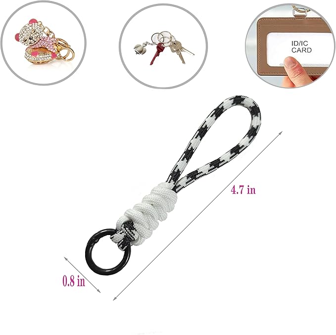 Colorful Braided Paracord Keychain, 12cm Length, Multi-Color Pack with Ring, Decorative Woven Rope Strap