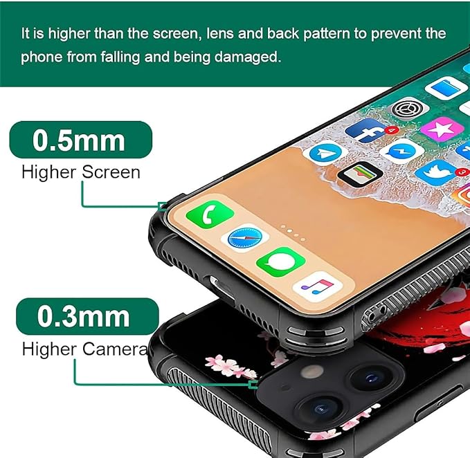 for iPhone 12 Mini Case, Sakura Japanese Samurai Pattern Graphic Design Girl Boy Soft Silicone Hard Acrylic Shock Protection for iPhone 12 Mini