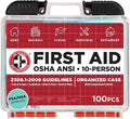 Be Smart Get Prepared OSHA/ANSI First Aid Kit - 10 Person, 100 Pieces - Designed for Home, Business, School, Industrial, and Restaurants - Compact & Portable